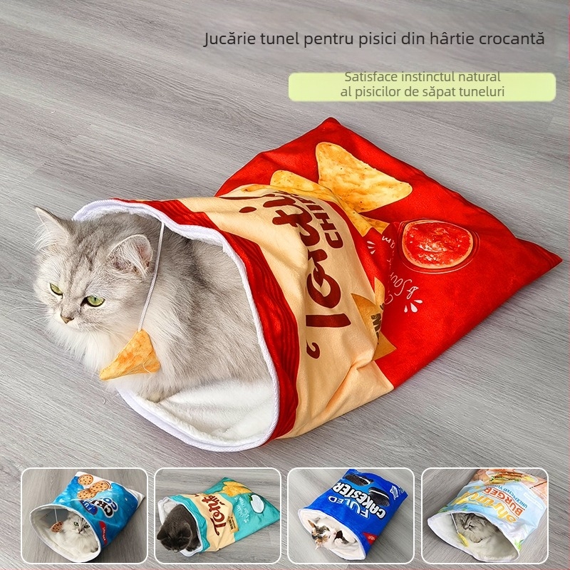 Sac de dormit pentru pisici transfrontalier, hârtie sonoră, căptușit cu fleece, cald, cuib pentru pisici, sac de dormit pentru pisici, cuib moale pentru pisici, toamnă și iarnă