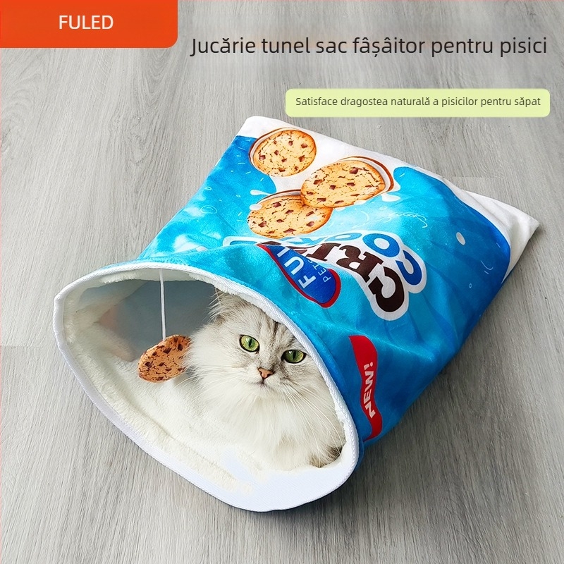 Sac de dormit pentru pisici transfrontalier, hârtie sonoră, căptușit cu fleece, cald, cuib pentru pisici, sac de dormit pentru pisici, cuib moale pentru pisici, toamnă și iarnă