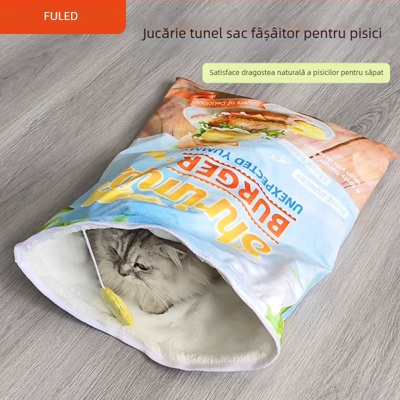 Sac de dormit pentru pisici transfrontalier, hârtie sonoră, căptușit cu fleece, cald, cuib pentru pisici, sac de dormit pentru pisici, cuib moale pentru pisici, toamnă și iarnă