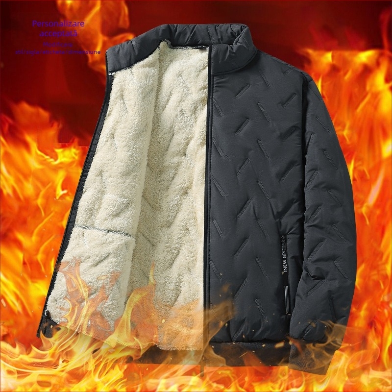 Jachetă transfrontalieră de iarnă nouă, căptușită cu bumbac, pentru bărbați, îngroșată, caldă, din lână de miel, jachetă căptușită cu bumbac, casual, plus size, jachetă căptușită cu bumbac pentru vârstnici și persoane de vârstă mijlocie