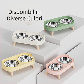 Bol pentru pisici, bol dublu din ceramică, bol pentru câini, bol din oțel inoxidabil, bazin pentru hrană pentru pisici, protecție pentru coloana cervicală, anti-răsturnare, anti-stropire, bol pentru hrană pentru pisici și câini, bol cu apă