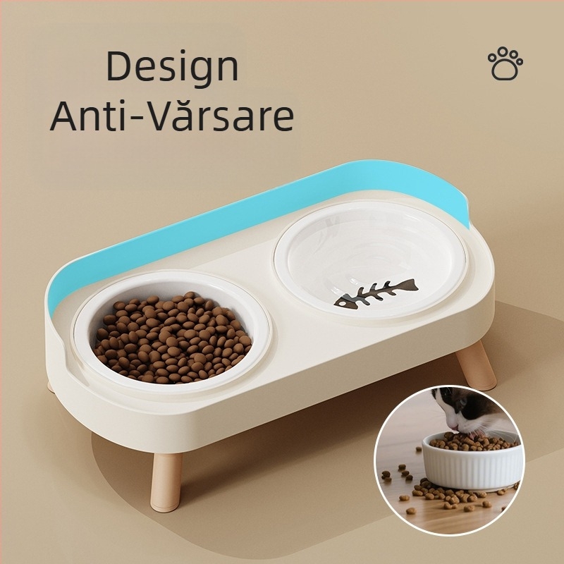 Bol pentru pisici, bol dublu din ceramică, bol pentru câini, bol din oțel inoxidabil, bazin pentru hrană pentru pisici, protecție pentru coloana cervicală, anti-răsturnare, anti-stropire, bol pentru hrană pentru pisici și câini, bol cu apă