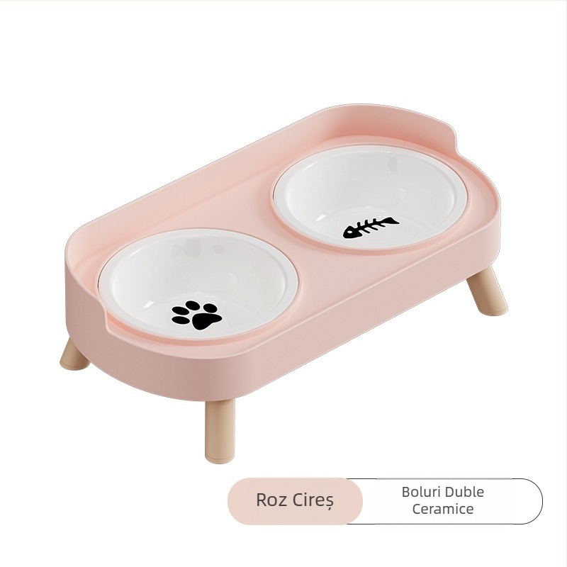 Bol pentru pisici, bol dublu din ceramică, bol pentru câini, bol din oțel inoxidabil, bazin pentru hrană pentru pisici, protecție pentru coloana cervicală, anti-răsturnare, anti-stropire, bol pentru hrană pentru pisici și câini, bol cu apă