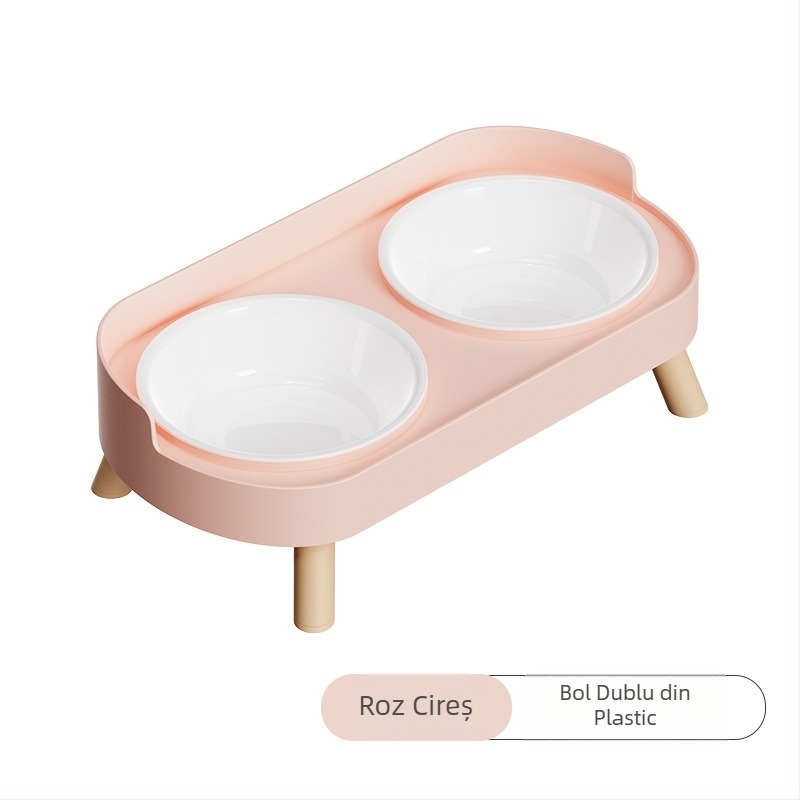 Bol pentru pisici, bol dublu din ceramică, bol pentru câini, bol din oțel inoxidabil, bazin pentru hrană pentru pisici, protecție pentru coloana cervicală, anti-răsturnare, anti-stropire, bol pentru hrană pentru pisici și câini, bol cu apă