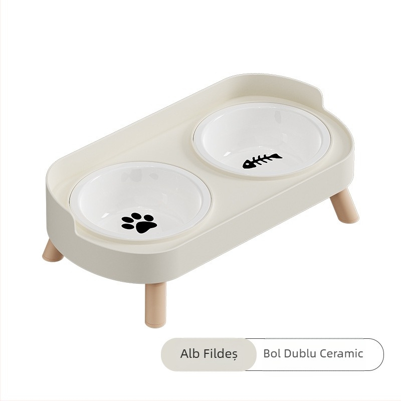 Bol pentru pisici, bol dublu din ceramică, bol pentru câini, bol din oțel inoxidabil, bazin pentru hrană pentru pisici, protecție pentru coloana cervicală, anti-răsturnare, anti-stropire, bol pentru hrană pentru pisici și câini, bol cu apă