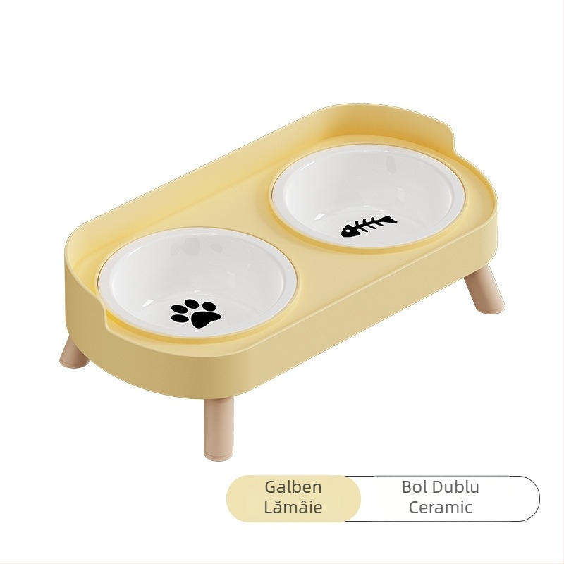 Bol pentru pisici, bol dublu din ceramică, bol pentru câini, bol din oțel inoxidabil, bazin pentru hrană pentru pisici, protecție pentru coloana cervicală, anti-răsturnare, anti-stropire, bol pentru hrană pentru pisici și câini, bol cu apă