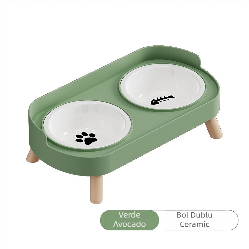Bol pentru pisici, bol dublu din ceramică, bol pentru câini, bol din oțel inoxidabil, bazin pentru hrană pentru pisici, protecție pentru coloana cervicală, anti-răsturnare, anti-stropire, bol pentru hrană pentru pisici și câini, bol cu apă