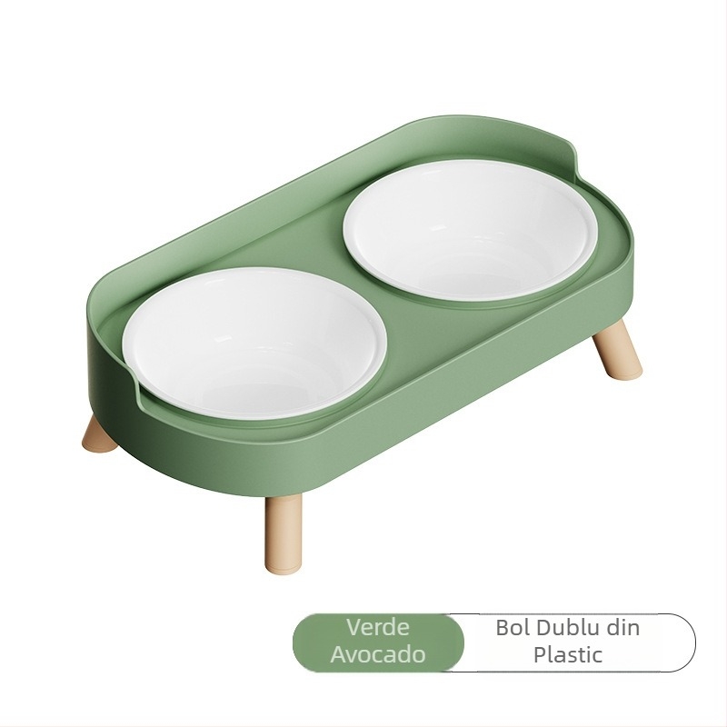 Bol pentru pisici, bol dublu din ceramică, bol pentru câini, bol din oțel inoxidabil, bazin pentru hrană pentru pisici, protecție pentru coloana cervicală, anti-răsturnare, anti-stropire, bol pentru hrană pentru pisici și câini, bol cu apă