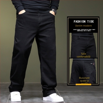 Blugi drepți slim de primăvară și toamnă, mărime plus, elastici, pantaloni lungi pentru bărbați, mărime plus, pentru tineri