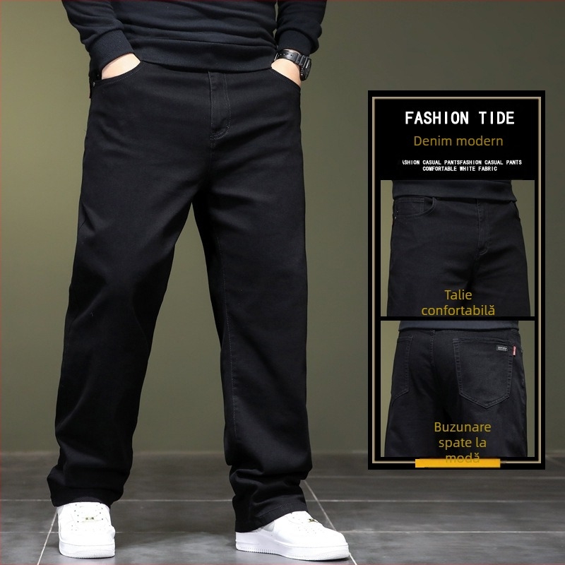 Blugi drepți slim de primăvară și toamnă, mărime plus, elastici, pantaloni lungi pentru bărbați, mărime plus, pentru tineri