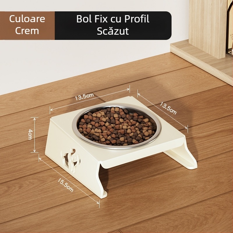 Bol din oțel inoxidabil pentru animale de companie, bol dublu pliabil, bol pentru hrană pentru câini mici, bol special cu protecție sporită pentru gât pentru a preveni răsturnarea bolului cu apă pentru pisici