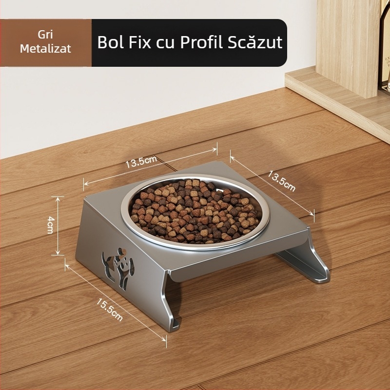 Bol din oțel inoxidabil pentru animale de companie, bol dublu pliabil, bol pentru hrană pentru câini mici, bol special cu protecție sporită pentru gât pentru a preveni răsturnarea bolului cu apă pentru pisici
