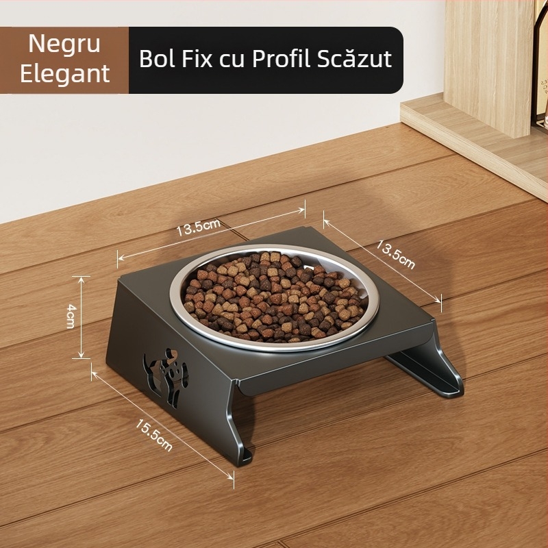 Bol din oțel inoxidabil pentru animale de companie, bol dublu pliabil, bol pentru hrană pentru câini mici, bol special cu protecție sporită pentru gât pentru a preveni răsturnarea bolului cu apă pentru pisici