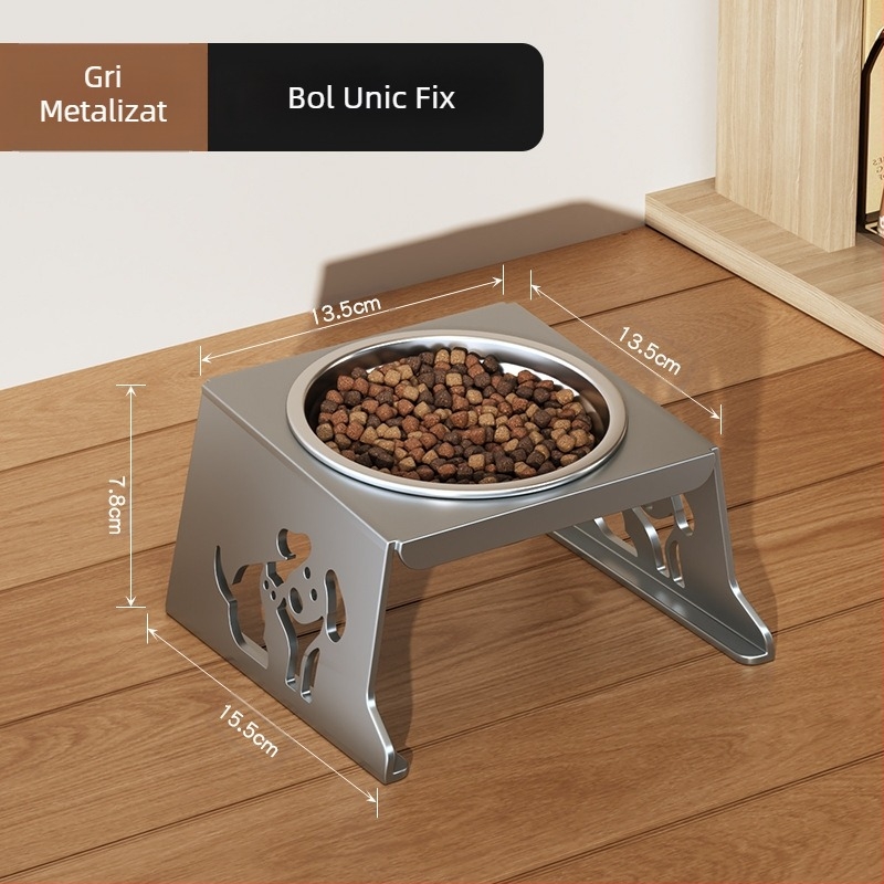 Bol din oțel inoxidabil pentru animale de companie, bol dublu pliabil, bol pentru hrană pentru câini mici, bol special cu protecție sporită pentru gât pentru a preveni răsturnarea bolului cu apă pentru pisici