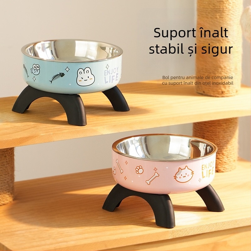 Bol înalt pentru pisici, protecție pentru gât, bol pentru pisici, bol din oțel inoxidabil, anti-alunecare, anti-răsturnare, bol pentru câini, hrană pentru câini, stil nou transfrontalier