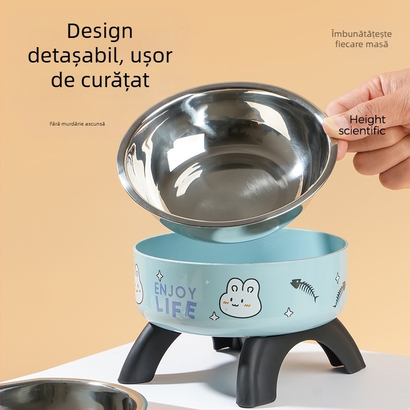 Bol înalt pentru pisici, protecție pentru gât, bol pentru pisici, bol din oțel inoxidabil, anti-alunecare, anti-răsturnare, bol pentru câini, hrană pentru câini, stil nou transfrontalier