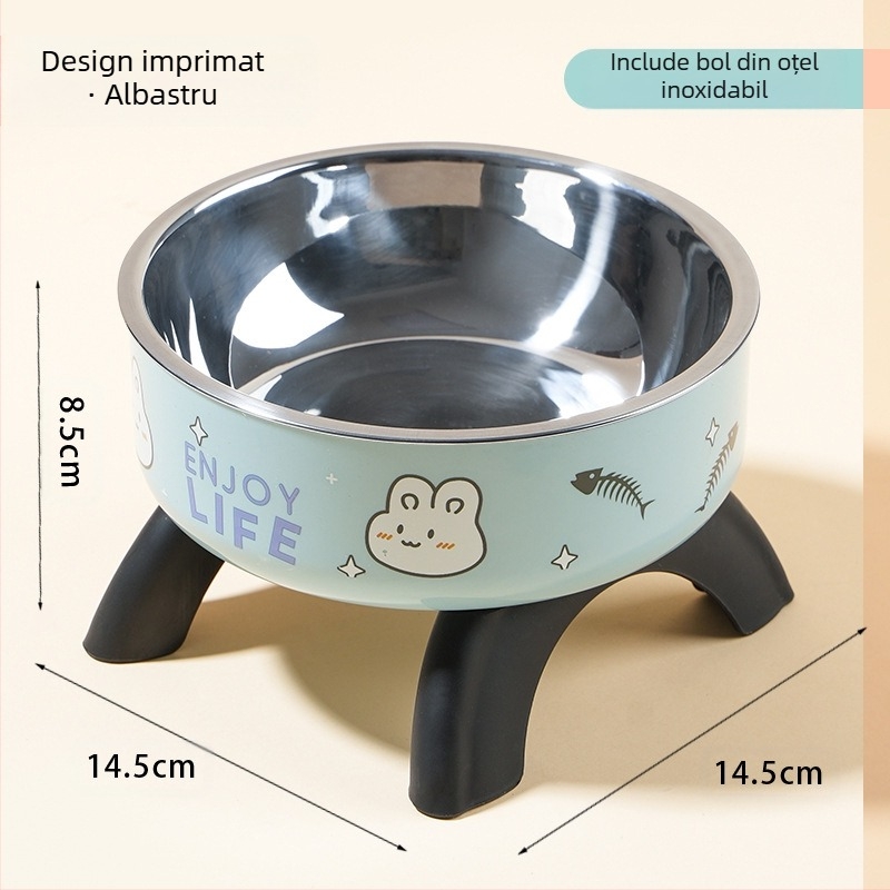 Bol înalt pentru pisici, protecție pentru gât, bol pentru pisici, bol din oțel inoxidabil, anti-alunecare, anti-răsturnare, bol pentru câini, hrană pentru câini, stil nou transfrontalier