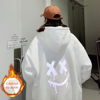 Smiley Hanorac Bărbați Toamna și Iarna Nou Cu Capac Din Fleece Haine La Modă ins Loose Casual Cuplu Pullover Jachetă