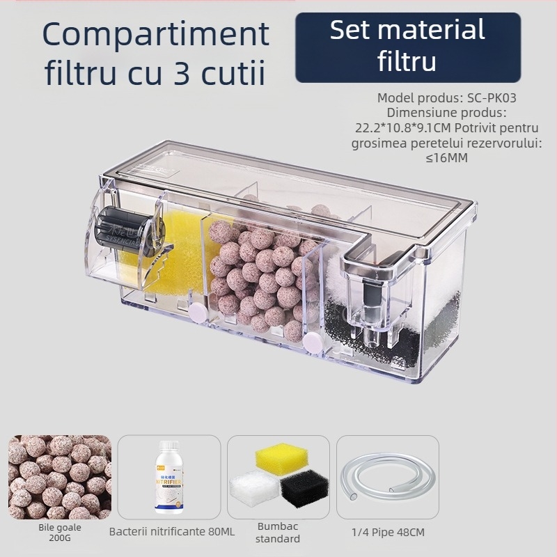 Filtru pentru acvariu, ciclu de purificare a apei, pompă submersibilă trei-în-unu, cutie de filtru pentru rezervor de broască țestoasă, producție de oxigen, cutie de picurare integrată