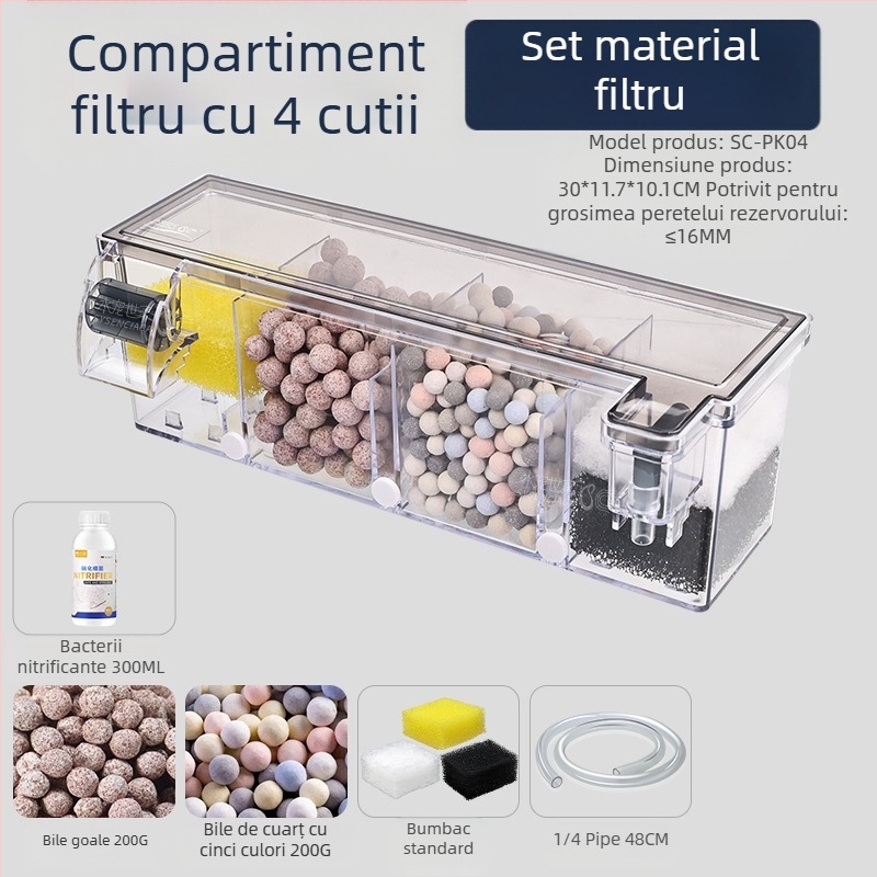 Filtru pentru acvariu, ciclu de purificare a apei, pompă submersibilă trei-în-unu, cutie de filtru pentru rezervor de broască țestoasă, producție de oxigen, cutie de picurare integrată