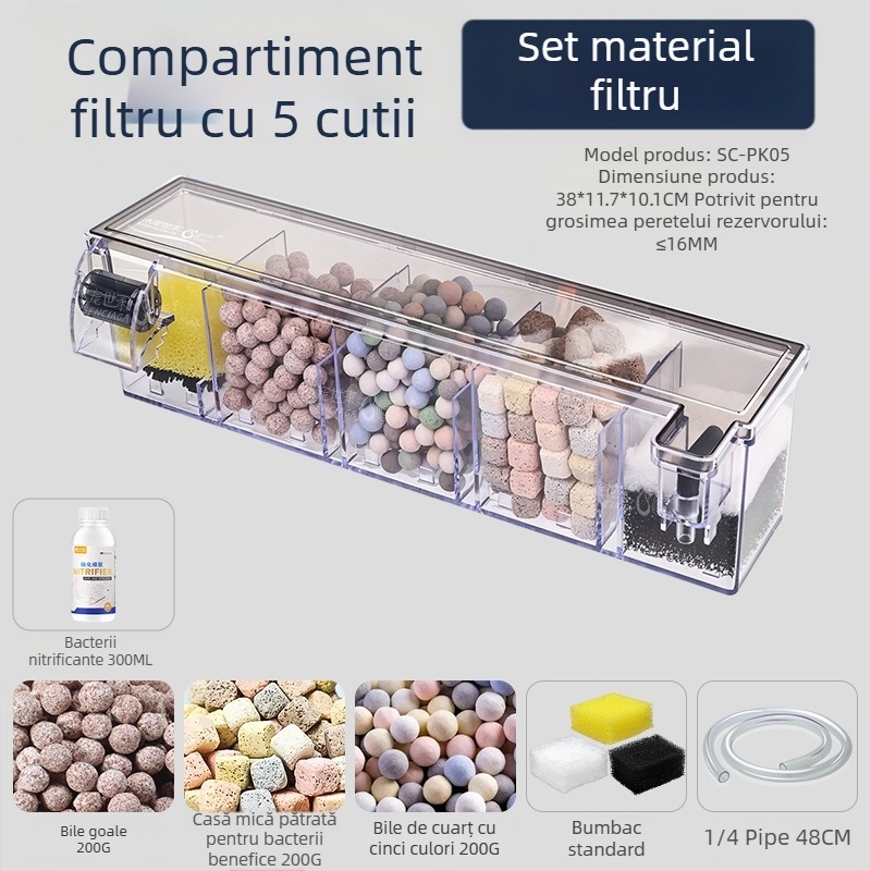 Filtru pentru acvariu, ciclu de purificare a apei, pompă submersibilă trei-în-unu, cutie de filtru pentru rezervor de broască țestoasă, producție de oxigen, cutie de picurare integrată
