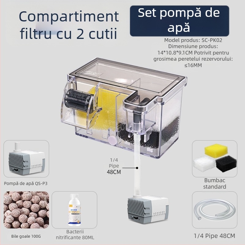 Filtru pentru acvariu, ciclu de purificare a apei, pompă submersibilă trei-în-unu, cutie de filtru pentru rezervor de broască țestoasă, producție de oxigen, cutie de picurare integrată