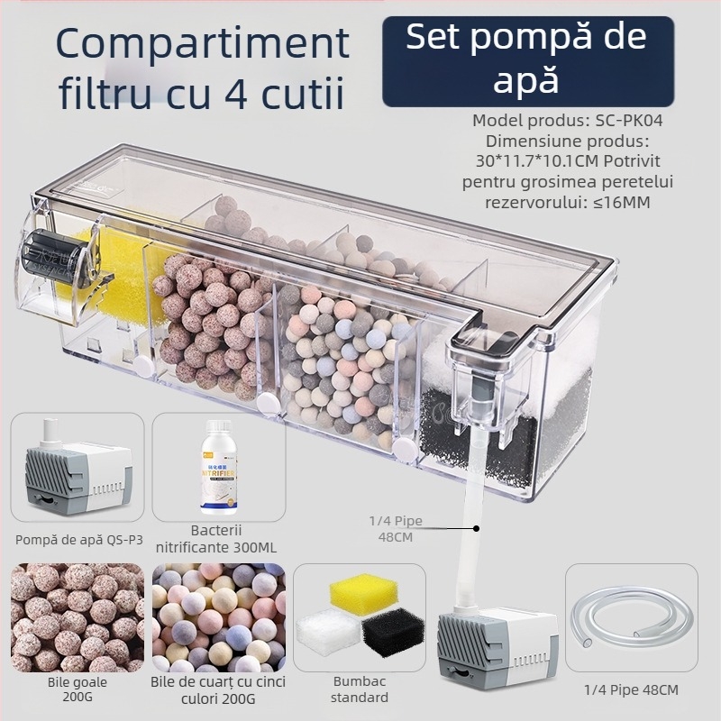 Filtru pentru acvariu, ciclu de purificare a apei, pompă submersibilă trei-în-unu, cutie de filtru pentru rezervor de broască țestoasă, producție de oxigen, cutie de picurare integrată