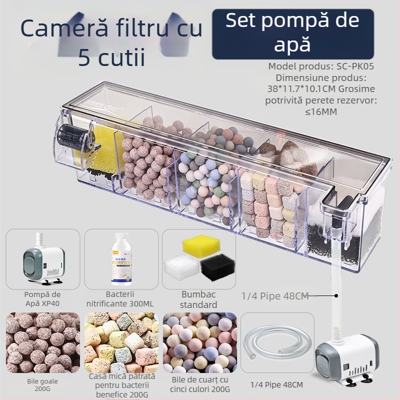 Filtru pentru acvariu, ciclu de purificare a apei, pompă submersibilă trei-în-unu, cutie de filtru pentru rezervor de broască țestoasă, producție de oxigen, cutie de picurare integrată