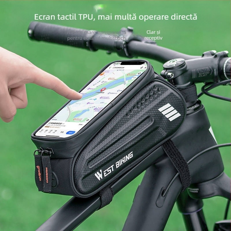 Geantă de bicicletă cu carcasă rigidă, furnizată direct din fabrică, geantă cu grindă frontală, geantă pentru biciclete de munte, geantă cu tub superior cu ecran tactil pentru telefon mobil, geantă pentru șa, echipament de echitație