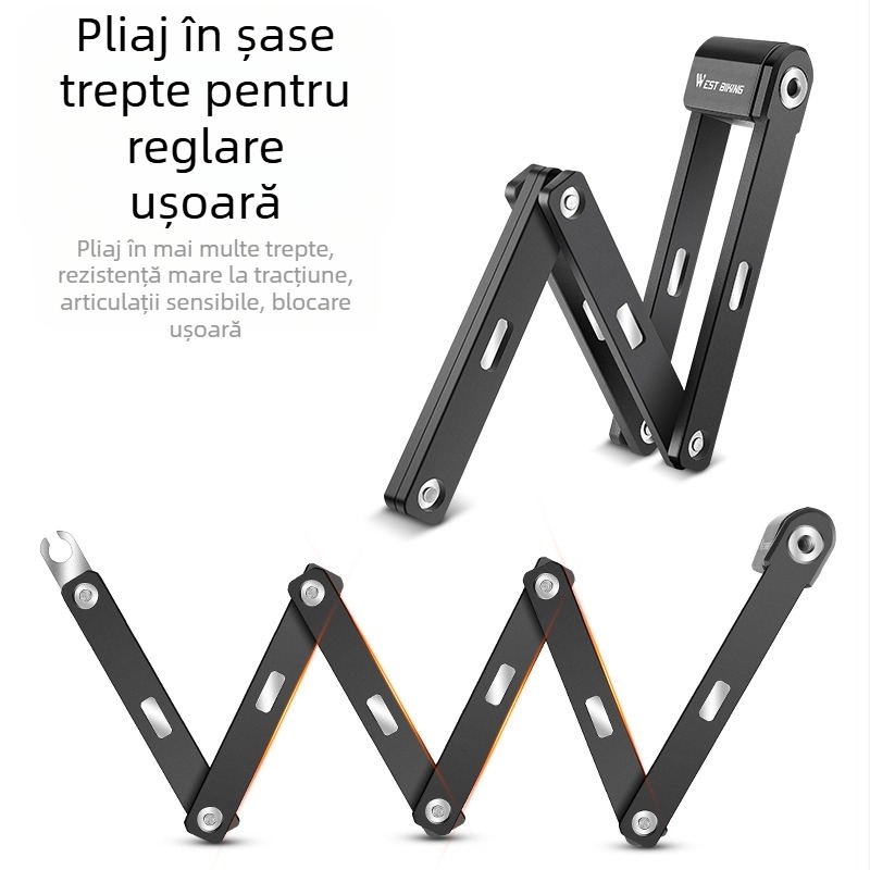 WEST BIKING lacăt pliabil pentru bicicletă, lacăt antifurt cu cheie, lacăt pentru bicicletă de munte, lacăt cu lanț pentru mașină electrică, echipament de echitație