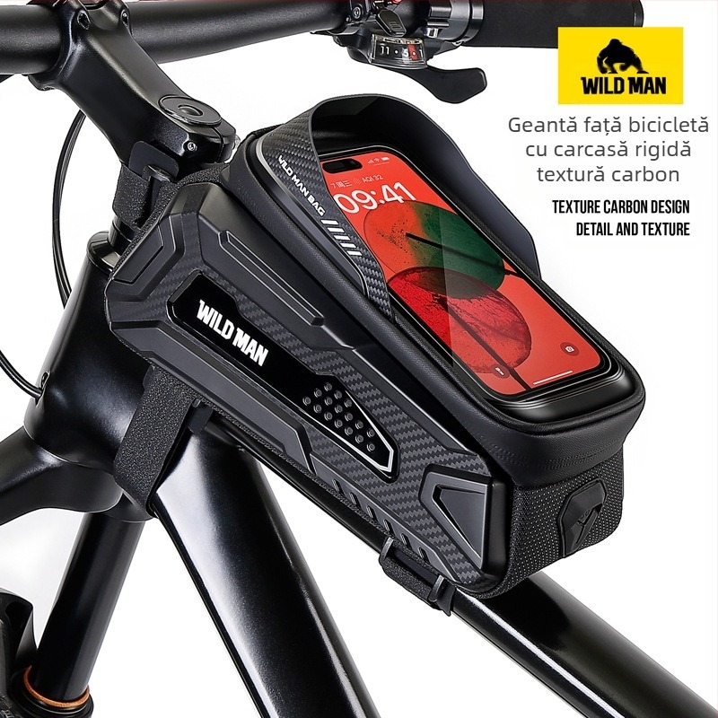 Geantă de șa față pentru bicicletă de munte WILD MAN, cu carcasă rigidă, cu tub superior, pentru telefon mobil, ecran tactil, geantă de șa față pentru mașină, geantă pentru echipament de echitație