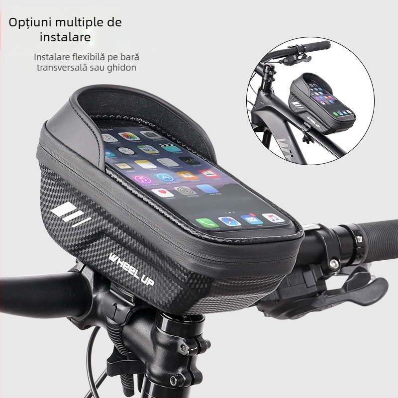 geantă de bicicletă Wheelup Crossborder EVA cu carcasă rigidă, geantă pentru bara frontală, geantă pentru telefon mobil rezistentă la ploaie, geantă de șa cu ecran tactil, tub superior