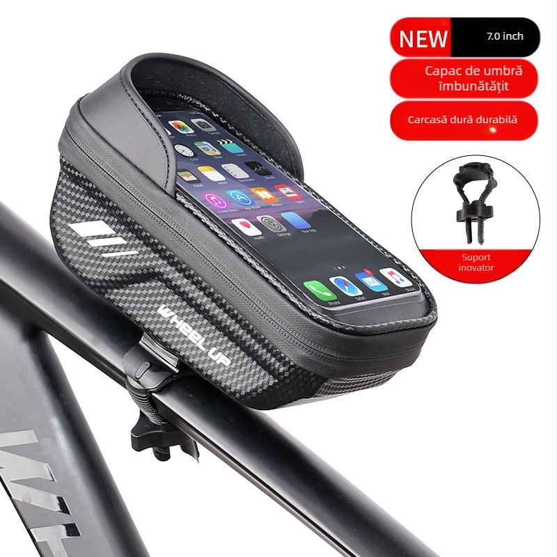 geantă de bicicletă Wheelup Crossborder EVA cu carcasă rigidă, geantă pentru bara frontală, geantă pentru telefon mobil rezistentă la ploaie, geantă de șa cu ecran tactil, tub superior
