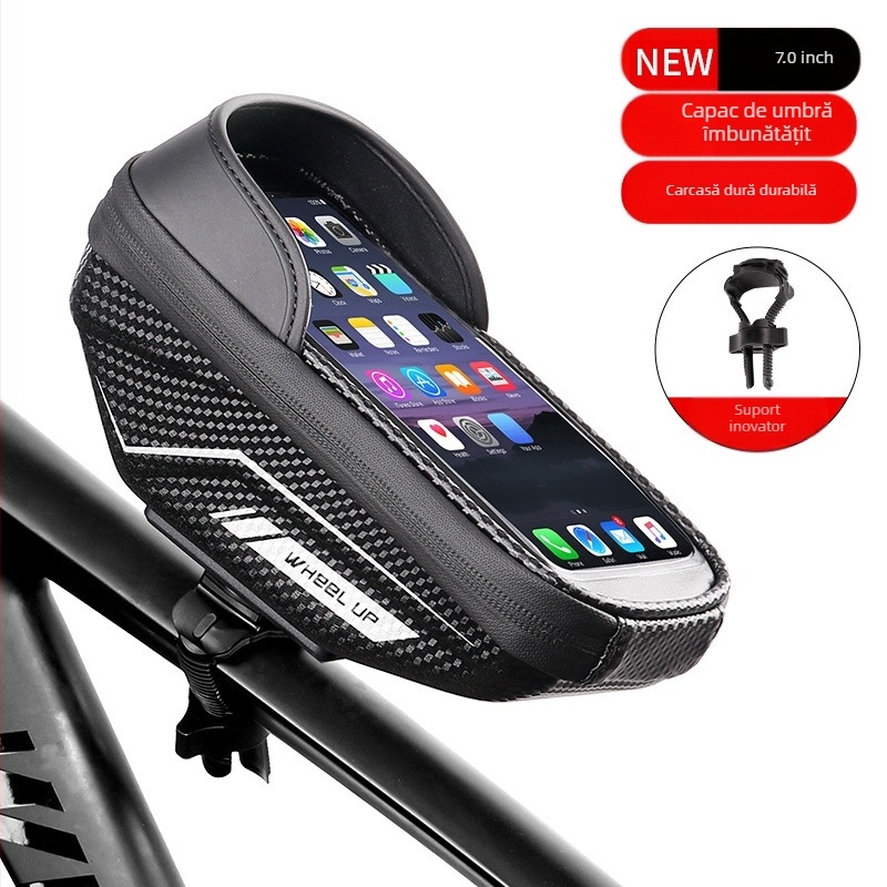 geantă de bicicletă Wheelup Crossborder EVA cu carcasă rigidă, geantă pentru bara frontală, geantă pentru telefon mobil rezistentă la ploaie, geantă de șa cu ecran tactil, tub superior