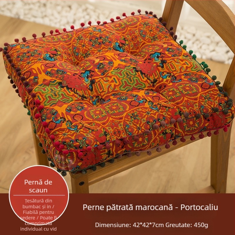 Pernă de scaun în stil etnic transfrontalier, retro, îngroșată, pentru podea, leneșă, pentru dormitor, din bumbac și in, pătrată, futon