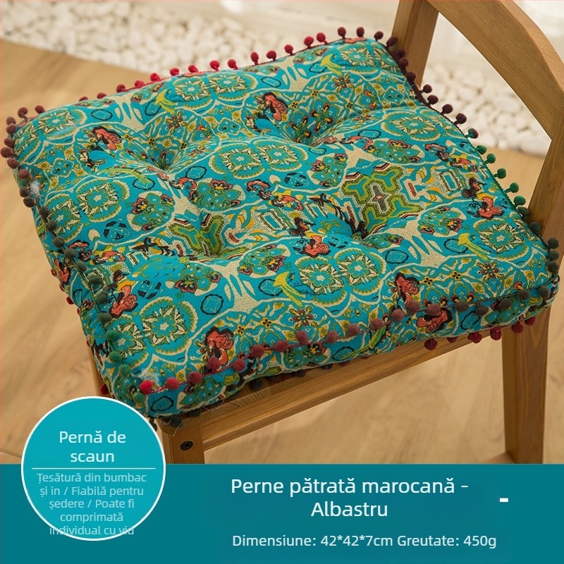 Pernă de scaun în stil etnic transfrontalier, retro, îngroșată, pentru podea, leneșă, pentru dormitor, din bumbac și in, pătrată, futon