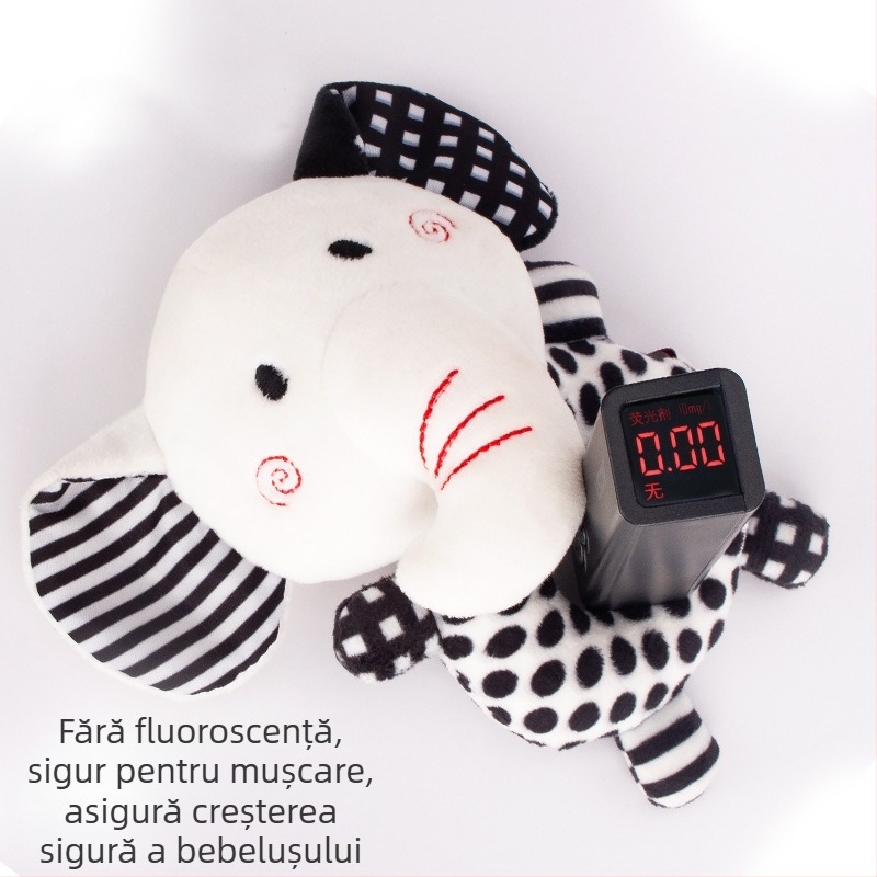 Clopoțel rotund alb-negru nou, acționat manual, pentru bebeluși, zgâriat manual, clopoțel de animale, jucărie de pluș în formă de O din hârtie, care sună