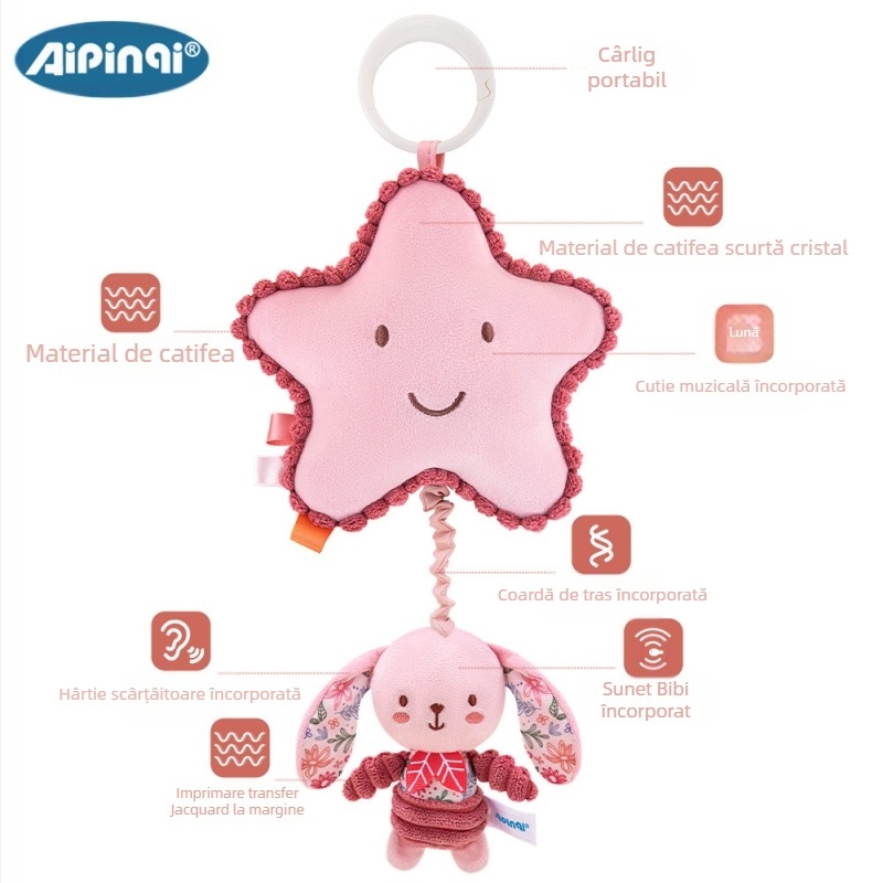Aipinqi Baby Animal Shape Grasping Training Early Education Toys 0-3 ani nou-născuți trăgând clopoțel pat agățat jucării