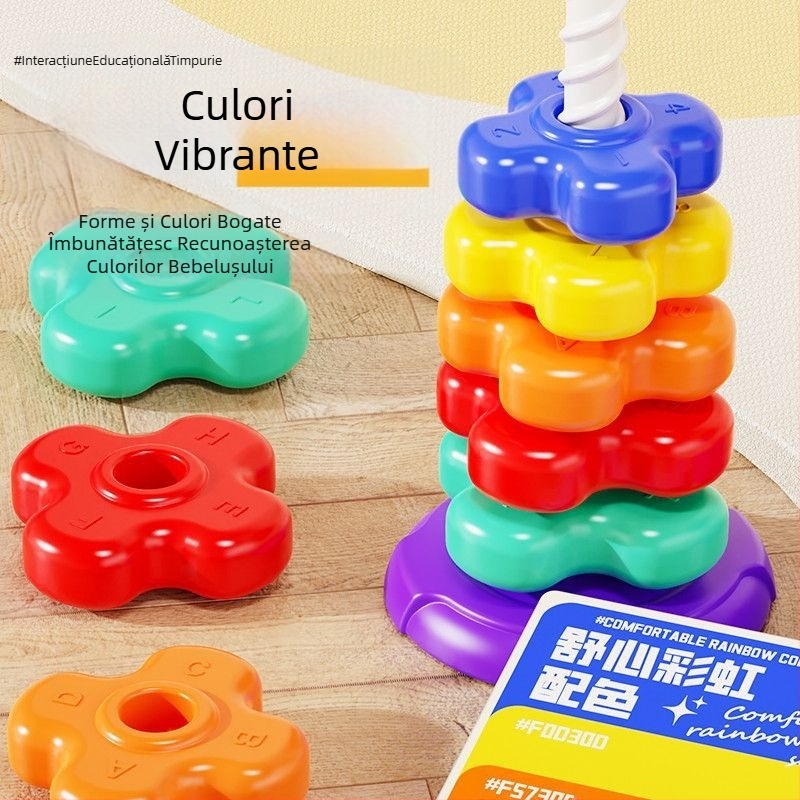 Jucării educaționale pentru bebeluși de 0-3 ani, pentru educație timpurie, curcubeu, spinner Jenga, colorat, pentru sugari, pentru copii