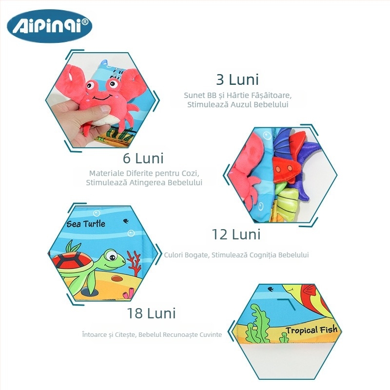 Carte de pânză puzzle fără lacrimi pentru educație timpurie pentru bebeluși de 0-1 an, jucărie pentru educație timpurie, carte de pânză pentru bebeluși, predare timpurie pentru bebeluși, en-gros