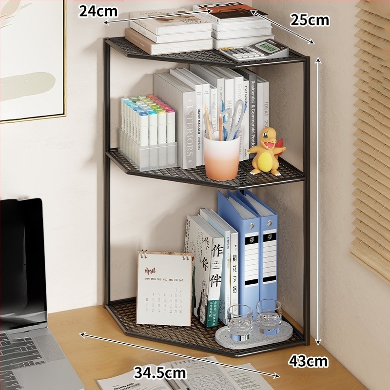 Raft de colț triunghiular pentru cărți, raft de depozitare pentru birou, raft de depozitare pentru cărți în formă de evantai, pentru birou, multistrat