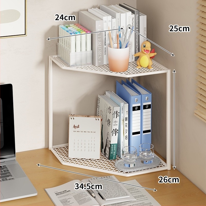 Raft de colț triunghiular pentru cărți, raft de depozitare pentru birou, raft de depozitare pentru cărți în formă de evantai, pentru birou, multistrat