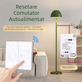 Comutator wireless autogenerator de uz casnic, cu control unic sau dual, control multiplu, fără cablare, fără pastă aleatorie, fără baterii, apăsare ușoară