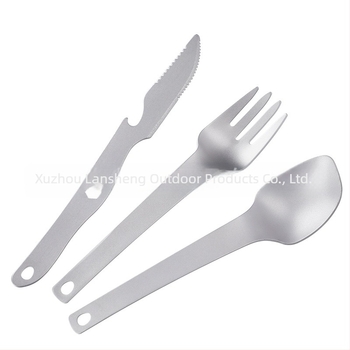 Lingură de orez din titan pur, cuțit și furculiță pentru camping, set multifuncțional din trei piese, furculiță din titan, lingură din titan, cuțit din titan, veselă din titan