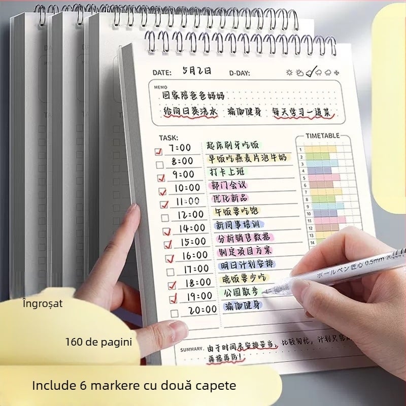 Planificator zilnic, listă de activități, jurnal, program, caiet cu spirală pentru elevii de la ciclul primar, caiet de autodisciplină pentru vacanța de iarnă, caiet săptămânal de verificare a autodisciplinei