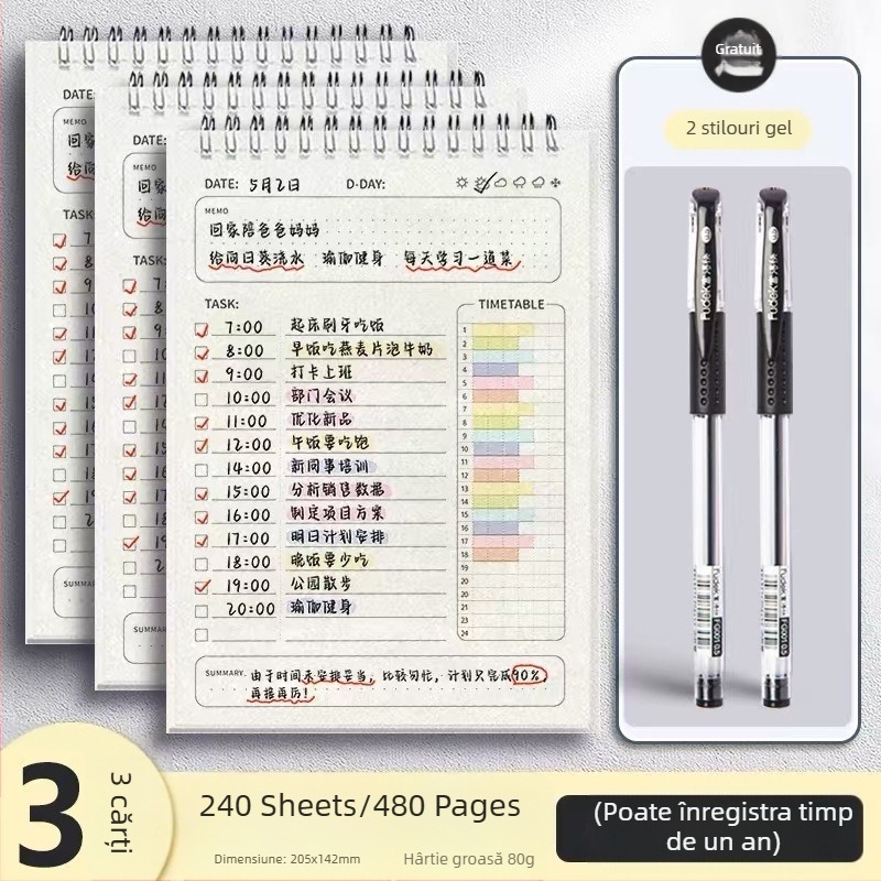 Planificator zilnic, listă de activități, jurnal, program, caiet cu spirală pentru elevii de la ciclul primar, caiet de autodisciplină pentru vacanța de iarnă, caiet săptămânal de verificare a autodisciplinei