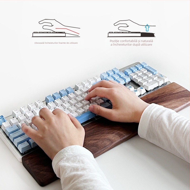 Suport pentru tastatură, lemn de nuc negru, lemn masiv, tastatură mecanică, suport pentru palme, suport pentru încheietura mâinii din lemn, suport pentru mouse, pad pentru încheietura mâinii înalt,