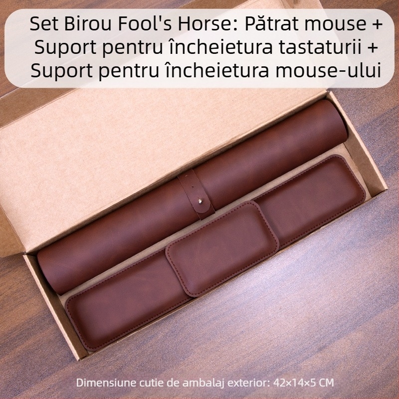 Mouse pad cu model Crazy Horse, suport pentru încheietura mâinii mouse-ului, suport pentru tastatură, set din trei piese, suport pentru încheietura mâinii din piele, suport pentru mână din spumă cu memorie, pernă de susținere a încheieturii mâinii