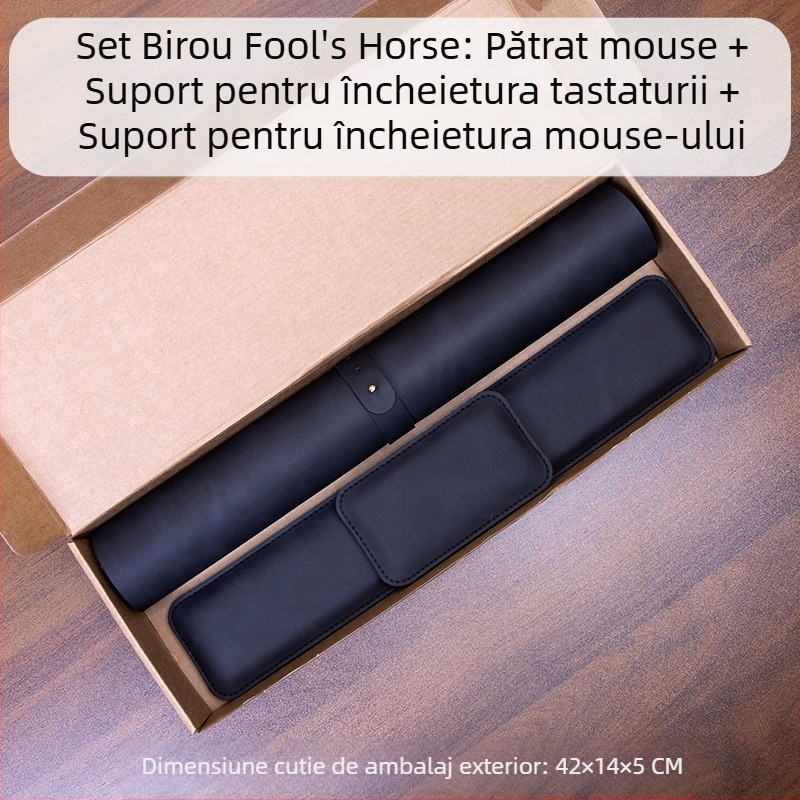 Mouse pad cu model Crazy Horse, suport pentru încheietura mâinii mouse-ului, suport pentru tastatură, set din trei piese, suport pentru încheietura mâinii din piele, suport pentru mână din spumă cu memorie, pernă de susținere a încheieturii mâinii