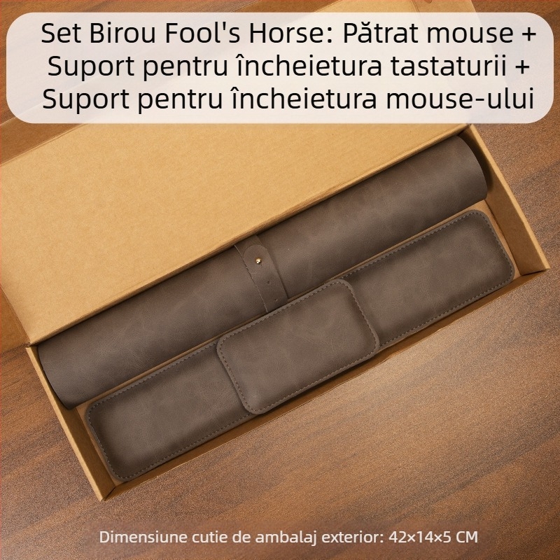 Mouse pad cu model Crazy Horse, suport pentru încheietura mâinii mouse-ului, suport pentru tastatură, set din trei piese, suport pentru încheietura mâinii din piele, suport pentru mână din spumă cu memorie, pernă de susținere a încheieturii mâinii